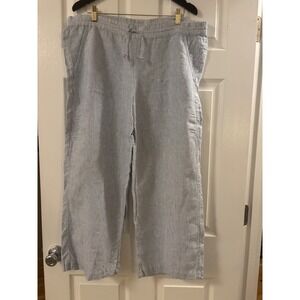 Chico's Blue White Striped Linen Blend Drawstring Wide Leg Pants Womens 1.5P 10P